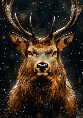 Majestic Deer Portrait in Winter Snow