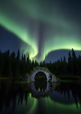 Aurora Borealis over Stone Bridge