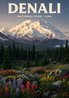 Denali National Park Vintage Travel Poster