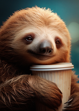 Sloth with Coffee Cup Portrait
