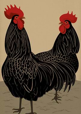 Two Roosters Illustration