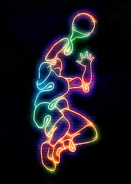 Neon Basketball Player Dunking on Brick Wall
