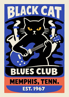 Black Cat Blues Club Memphis Poster