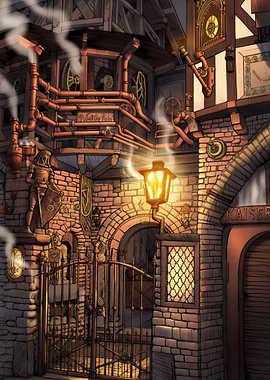 Steampunk Cityscape with Intricate Details
