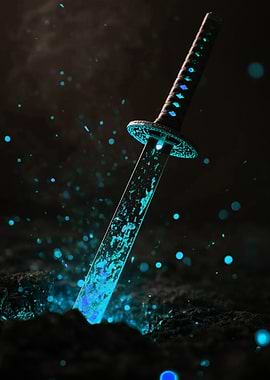 Glowing Katana Sword in Dark Soil