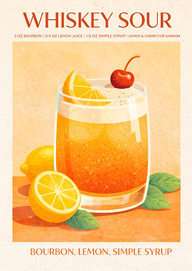 Whiskey Sour Cocktail Recipe Illustration