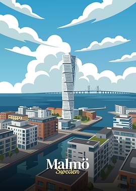 Malmo, Sweden Cityscape Illustration