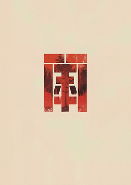 Crimson Forest Emblem — Minimal Geometric Tree Artwork