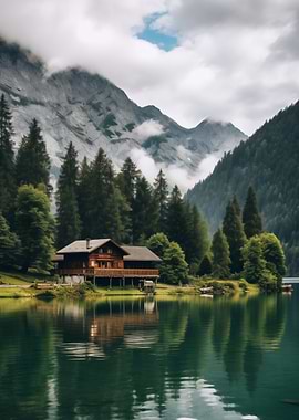Cabin in Mountainous Landscape