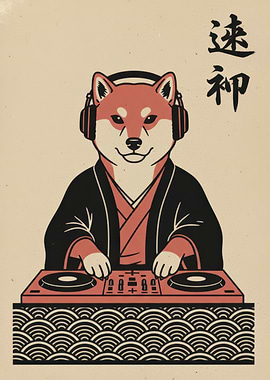 Shiba Inu DJ with Japanese Text