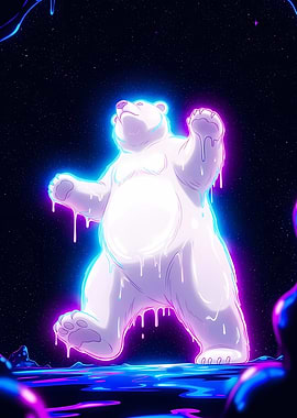 Neon Polar Bear in Space
