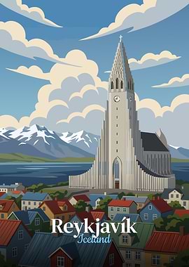 Reykjavik Iceland Travel Poster