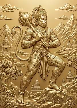 Lord Hanuman Golden Relief