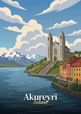 Akureyri Iceland Travel Poster