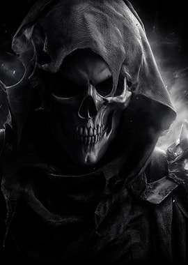Grim Reaper Skull in Dark Hood