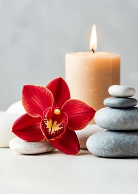 Spa Still Life with Orchid and Candle
