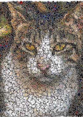 Regal Cat Portrait - Freeform Photographic Mosaic Thousands of Tiles