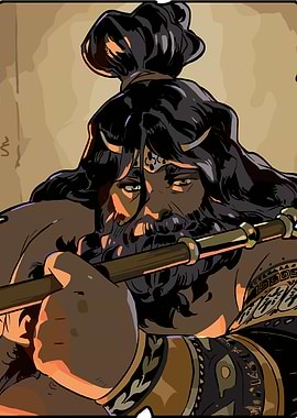 Hades Ornate Warrior with Flute Illustration