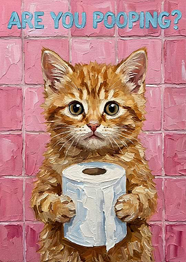 Are You Pooping? Cat with Toilet Paper