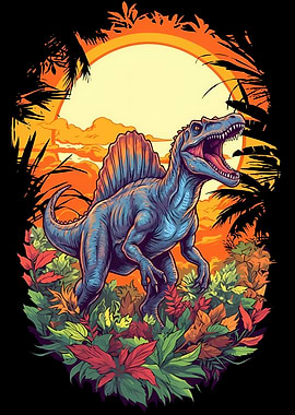 Spinosaurus in Jungle Illustration