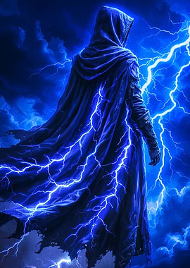 Hooded Figure in Stormy Weather