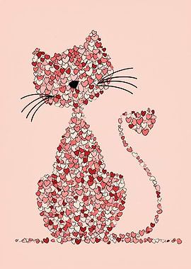 Heart Cat Illustration