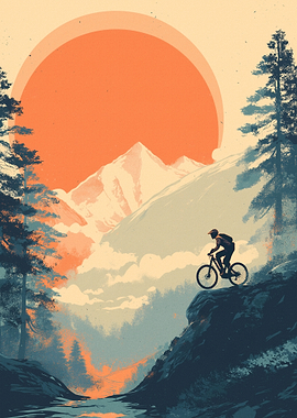 Mountain Biker at Sunset Illustration