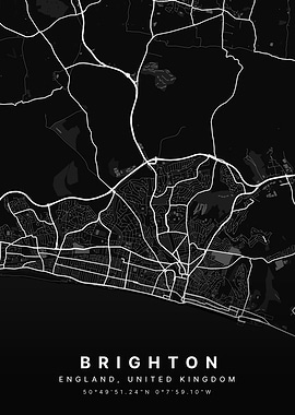 Brighton England Black and White Map