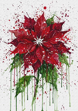Watercolor Poinsettia with Splatters