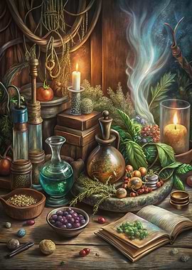 Alchemist's Still Life with Herbs and Potions
