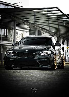 Black BMW M2 with Gold Rims Poster