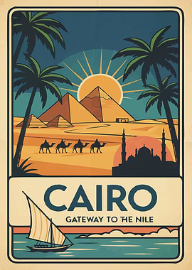 Cairo Travel Poster: Pyramids and Nile