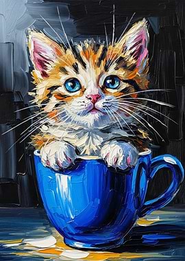 Kitten in a Cup Painting