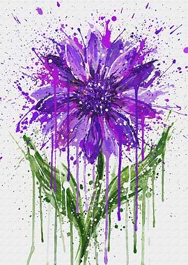 Purple Flower Watercolor Splatter Art