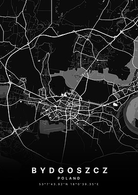 Bydgoszcz Poland Black and White Map