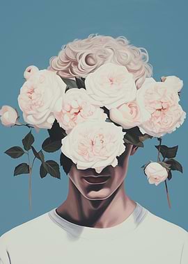 Floral Head Portrait on Blue