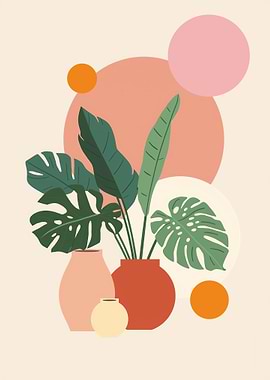 Minimalist Plant Art with Geometric Shapes