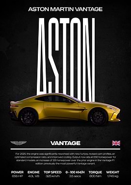 Aston Martin Vantage Car Poster
