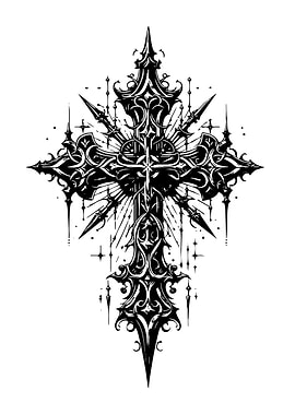 Ornate Black and White Cross Design