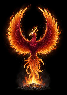 Fiery Phoenix Rising Illustration