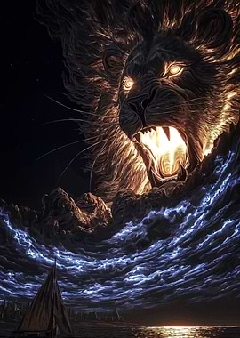 Lion's Roar Over Stormy Seas