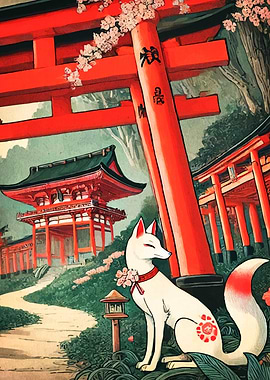 Japanese Shrine with Fox Spirit