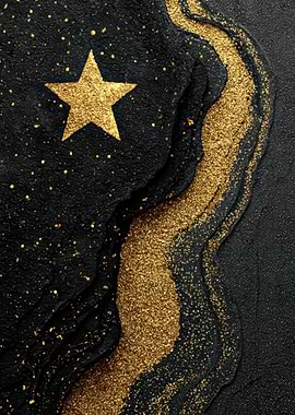 Golden Star on Black Abstract Background
