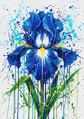 Blue Iris Flower Splatter Art