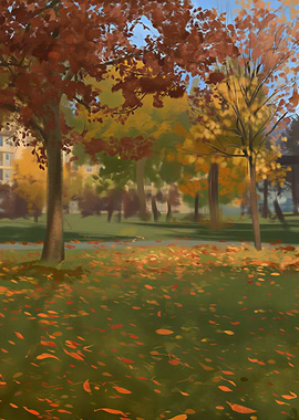 Autumn park landscape painting