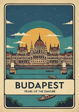Budapest Travel Poster: Pearl of Danube