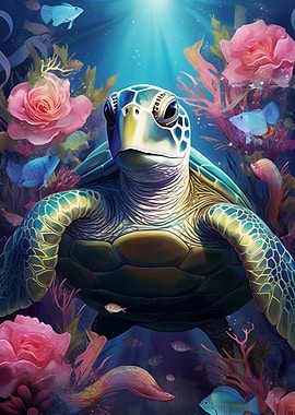 Sea Turtle with Roses
