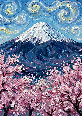 Mount Fuji Cherry Blossoms Painting