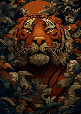 Tiger Portrait in Floral Surroundings