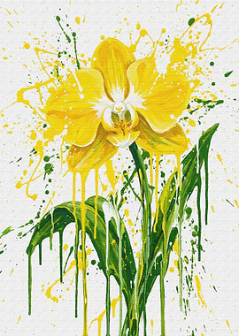 Yellow Orchid with Paint Splatters